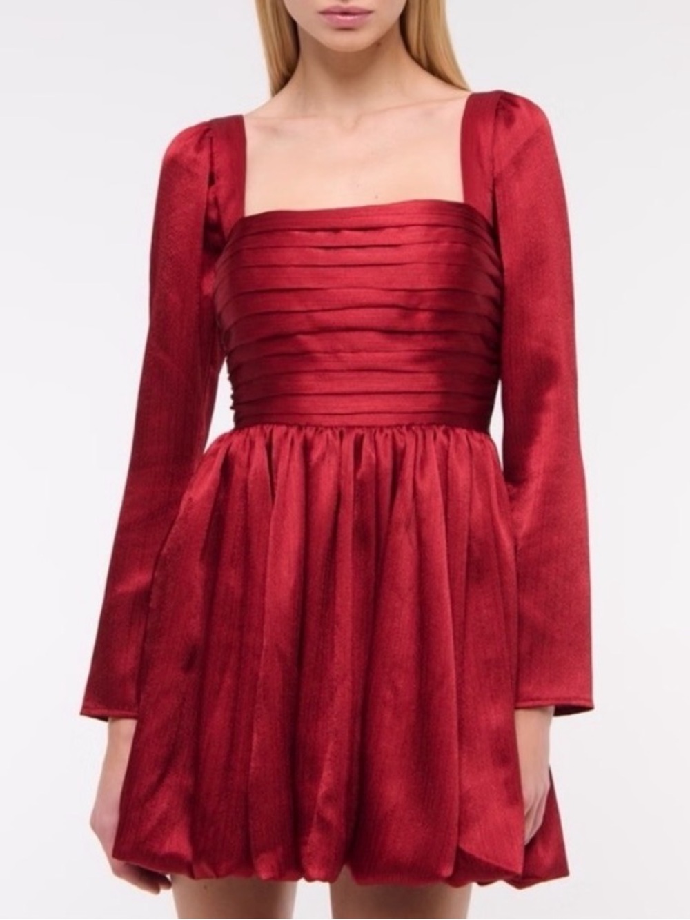 New! Abercrombie and Fitch Emerson Drop-Waist Satin Dress Scarlet Crimson Red S